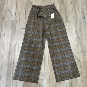 grey plaid wide leg pants